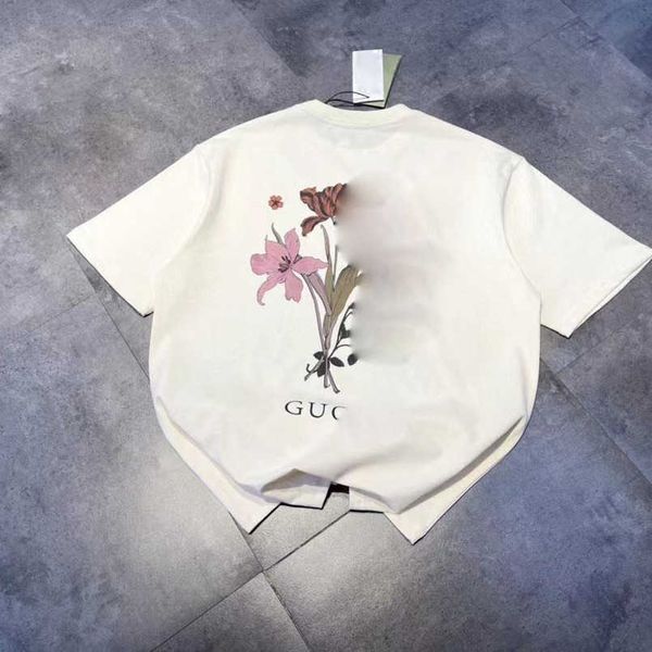 

2023 womens designer t shirt tracksuit shirt high weight 40 thread count back colorful flower print letter loose size t-shirt for men women, White