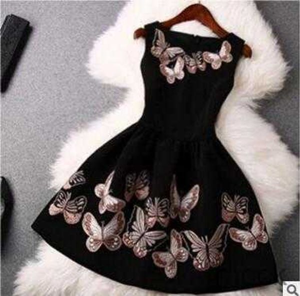 

casual dresses wholesale- new fashion summer style black dress butterfly print 50s dress elegant vintage women sleeveless party dresses m230, Black;gray