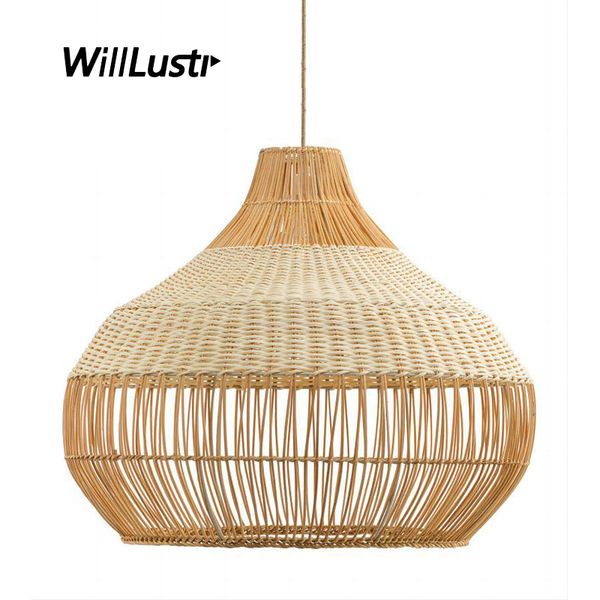 

Knitted Hand Rattan Pendant Lamp Zen Style Wicker Suspension Light Bistro Cafe Hotel Tearoom Handmade Hanging Ceiling Chandelier made