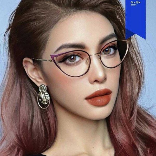 

paint hollow cats eye anti blue ray glasses frame ins womens fashion trend metal