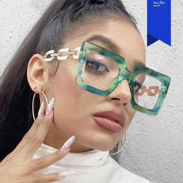 

square chain plain glasses anti blue light trendy large frame street shot