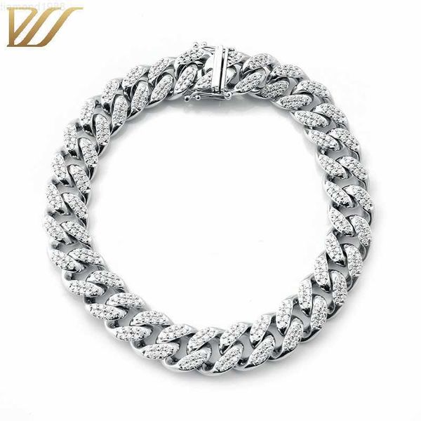 

hiphop men jewelry heavy gold hand chain cuban diamond bracelet iced out melee round moissanite gold cuban brace lace, Silver
