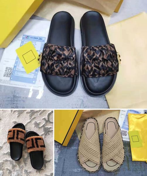 

2023 designer slipper sandal famous f flower brocade fashion slipper womens equipment bottom flap slippers striped womens sandal designer, Black