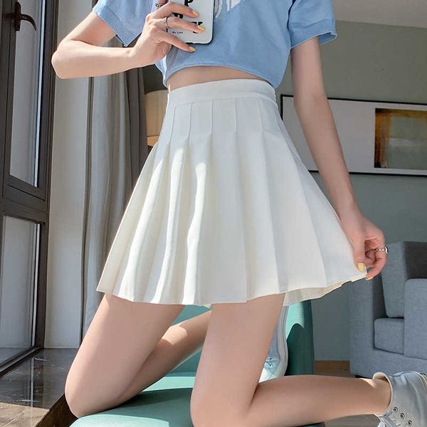

color new solid half high waist pleated women's large elastic a-line 2023 anti shining short skirt, Black