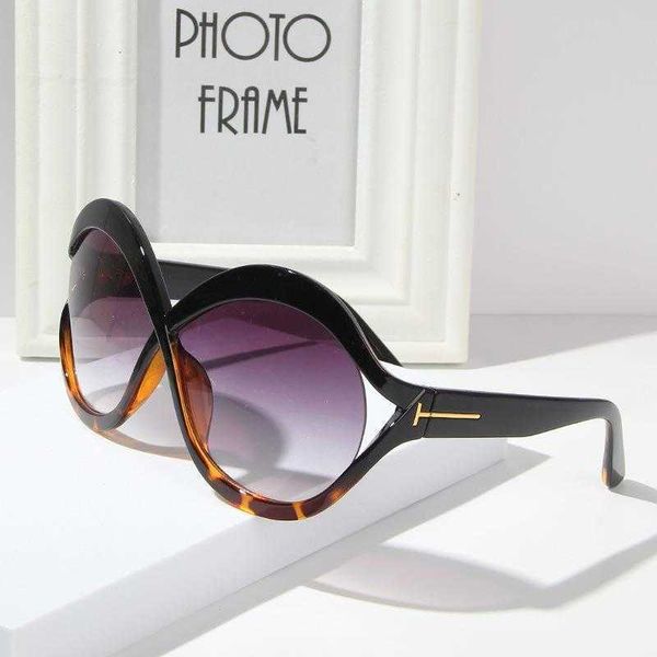 

large frame t shape sunglasses fashion cross round hollow trend street snap, Blue