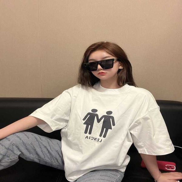 

2023 womens designer t shirt tracksuit shirt high edition family double statue national flag sleeve t-shirt with simple front element relaxe, White