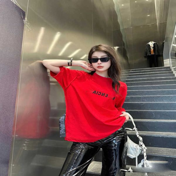 

designer new women t shirt shirt high edition 23ss summer family mirror reverse letter embroidery loose fit couple sleeve t-shirt, White