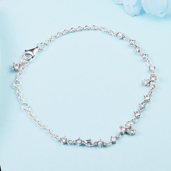

925 sterling silver sparkling herbarium cluster chain bracelet fits for european pandora bracelets charms and beads, Golden;silver