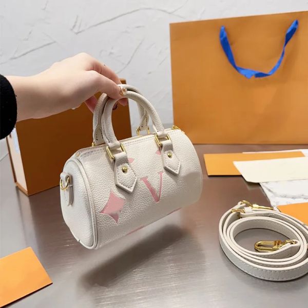 

mt women's mini nano pillow tote bag classic white block printed leather handle shoulder strap slant purse designer luxury fast handbag