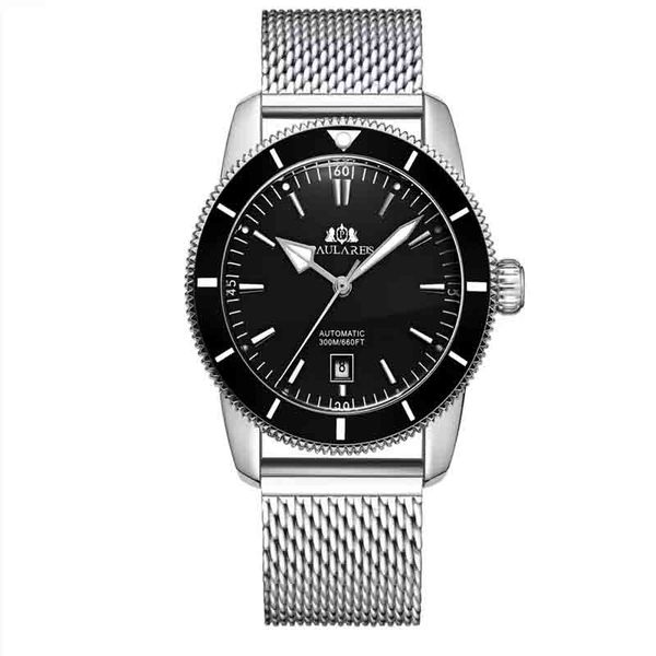 

men mens luxury watch master automatic watches movement mechanical oroiogio montre de luxe wristwatches paulareis101, Slivery;brown