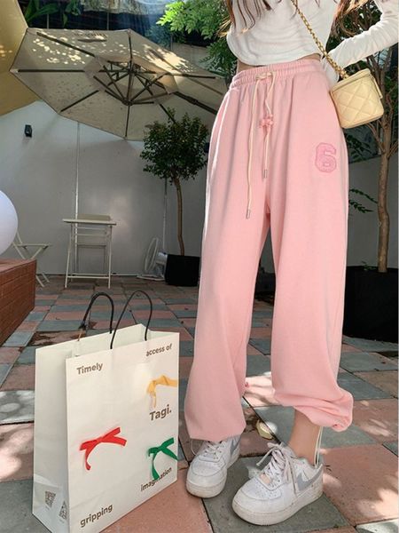 

women's pants s houzhou korean fashion pink jogging sweatpant kawaii cute letter print oversize jogger sports female casual trouser 230, Black;white