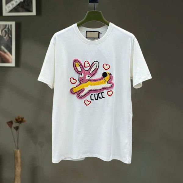 

2023 new women's tshirt shirt korean summer rabbit embroidery letter sleeve t-shirt label, White