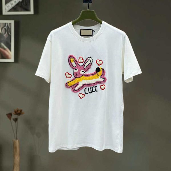 

designer summer women t shirt shirt korean summer 2023 rabbit embroidery letter sleeve t-shirt label, White