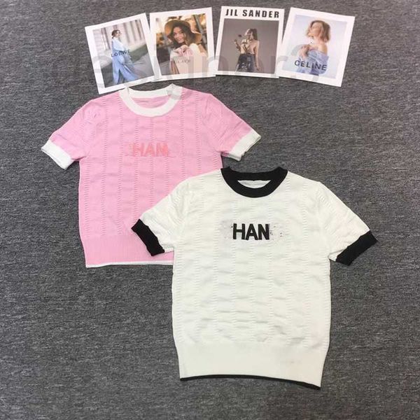 

women's knits & tees designer 23 spring/summer new chic wave car flower letter gentle temperament short sleeve knitted shirt female k3m, White