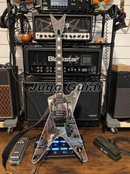 

wash dim dimbag darrell cracked mirror electric guitar floyd rose tremolo bridge, mop block inlay, black hardware