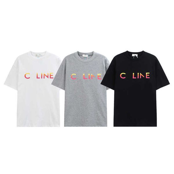 

2023 new designer womens t shirt high-end correct version 2023 summer color gradient letter print loose sleeve t-shirt, White