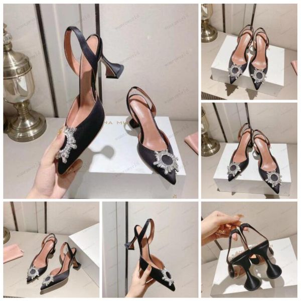 

luxury designer woman sandals italy amina muaddi black satin begum sling heels begum crystal brooch slingback pumps women wine cup heels sli