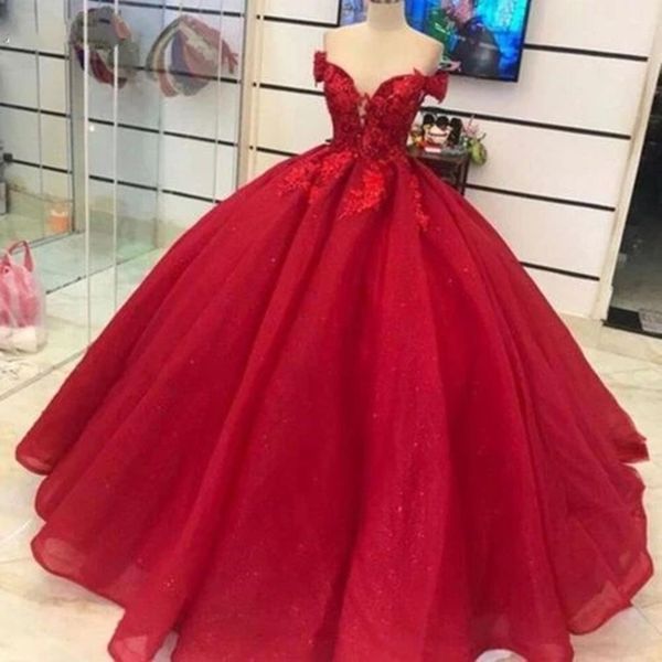 

quinceanera dresses princess red appliques sweetheart off the shoulder ball gown with tulle plus size sweet 16 debutante party birthday vest, Blue;red
