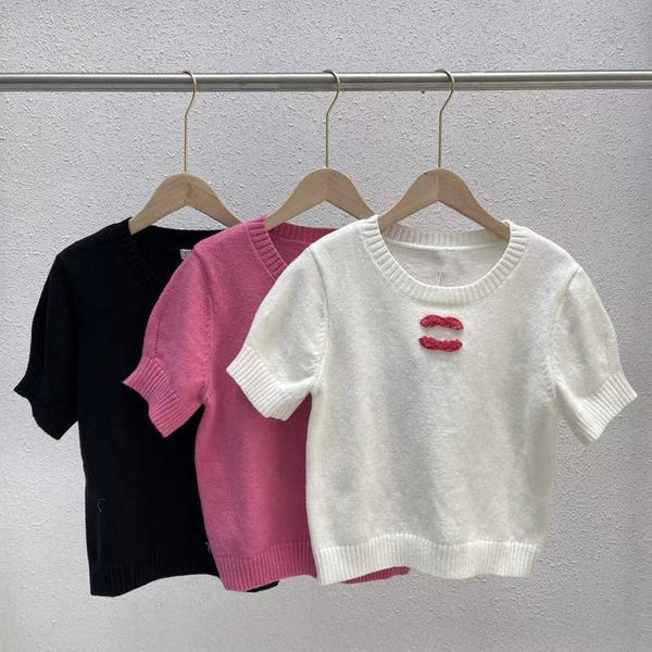 

womens designer t shirt mr2023 summer simple temperament small fragrance letter panel round neck sleeve t-shirt top, White;black