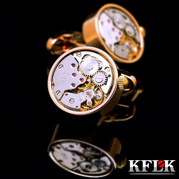

cuff links kflk cufflinks for mens brand watch movement mechanical cuff links stainless steel buttons gold color guests 230410, Silver
