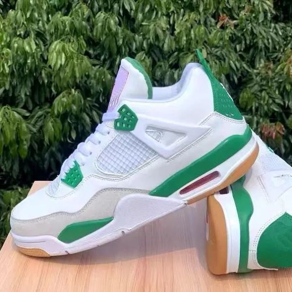 

new 4 sail/pine green/neutral grey/white basketball shoes 4s sports sneakers, Black