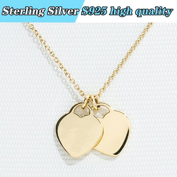

designer 2 hearts necklace 10mm love necklace vintage t gold heart mini diamond necklace luxury tif original fashion classic women's lo, Silver
