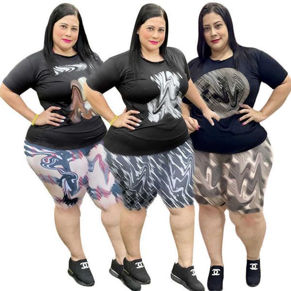 

plus size summer women's jogging suit bear print fashion casual short sleeve shorts two-piece suit xl-5xl jb2809, Gray