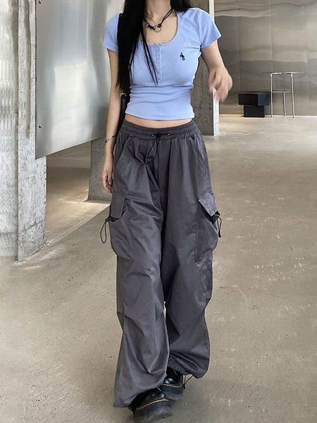 

women's pants s houzhou vintage parachute cargo pant y2k streetwear bf fashion trousers oversize jogging techwear sweatpants harajuku 2, Black;white