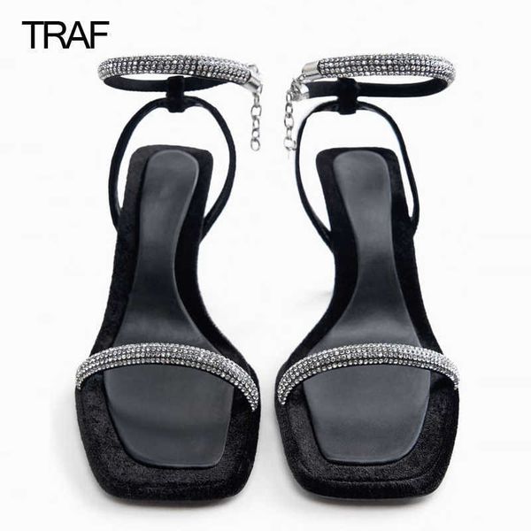 

slippers traf luxury elegant woman high heels sandals slingback stiletto 2023 women's designer heeled, Black
