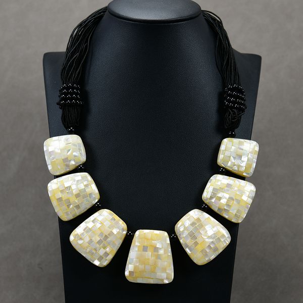 

beaded necklaces natural white yellow sea shell pearl black onyx necklace handmade for women, Silver