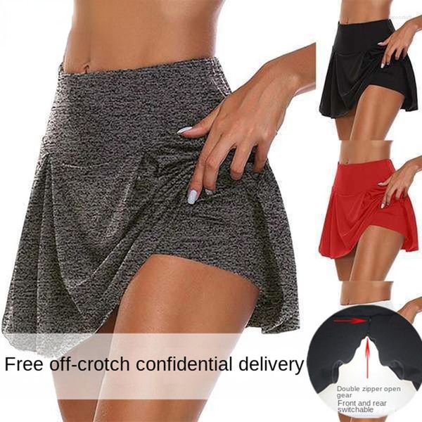 

skirts summer short skirt women invisible open-seat pants outdoor convenient double-headed zipper shorts girls yoga pant, Black