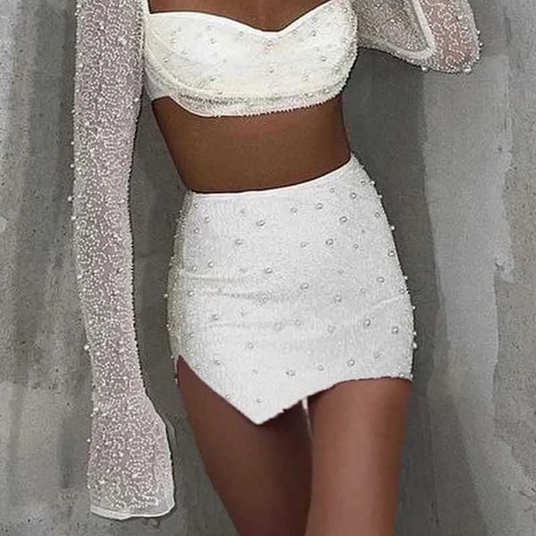 

skirts insgoth spicy girl spring and autumn pearl embedding diamonds temperament slim young short split half skirt, Black
