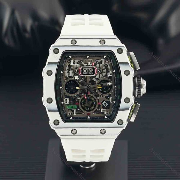 

new chronograph mechanical wrist watches rm11-03 automatic movementunique skeleton dial luminous pointers rubber strap101 designer high-qual, Slivery;brown