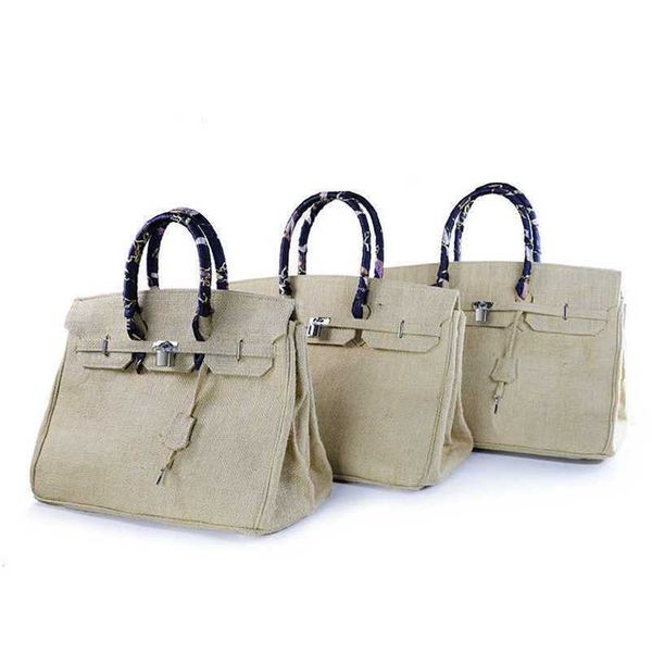 

erms birkins h bags designer handbag 2023 show drawstring buckle jute qq wirh