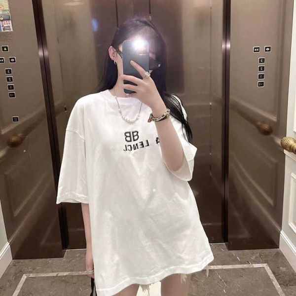 

designer summer women t shirt shirt high edition 2023 summer family mosaic letter print loose sleeve t-shirt, White;black