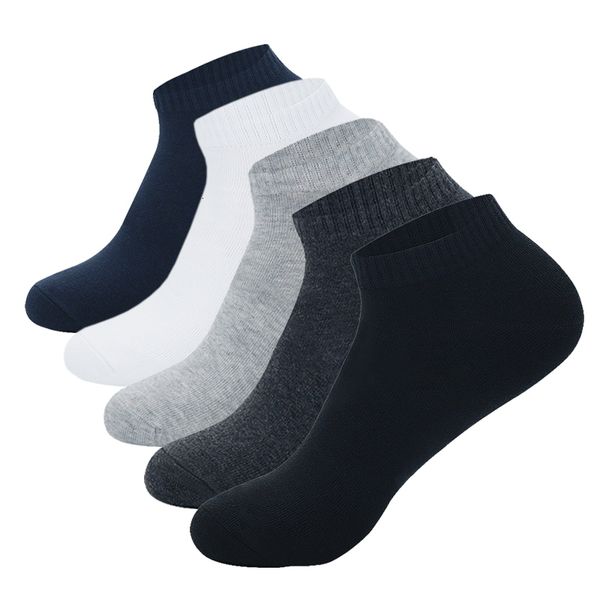 

men's socks 5 pairs low cut men socks solid color black white breathable cotton socks male sport short socks business women men 230410