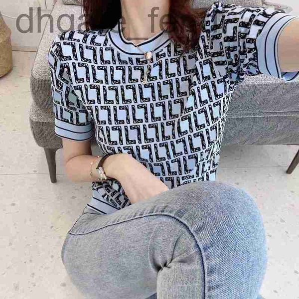 

women's t-shirt designer2022 temperament all-match round neck t-shirt ice silk small shirt was thin jacquard knitted tees women double, White