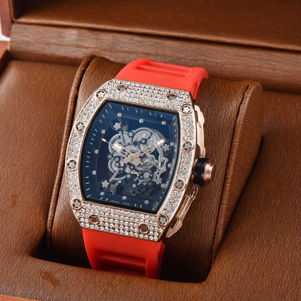 

watches designer richa milles richards hollow out transparent bottom diamond inlaid allsky star ipg plated dial non mechanical business, Slivery;black