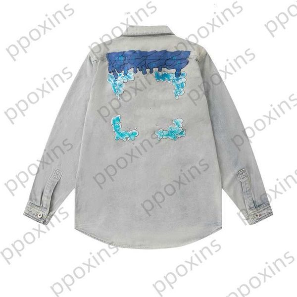 

fashion designer men's jacket autumn winter new color blue melting gradient arrow printed denim and women's same batch jackets for, Black;brown