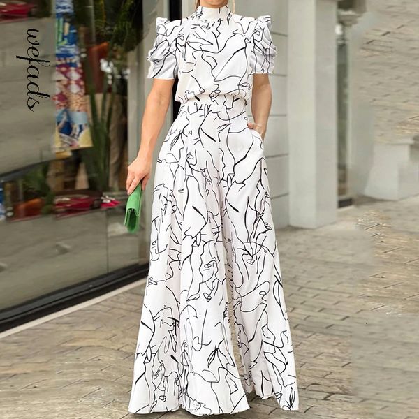 

women's jumpsuits rompers wefads women jumpsuit loose fashion elegant long pants short sleeve halterneck art print sets high streetwear, Black;white