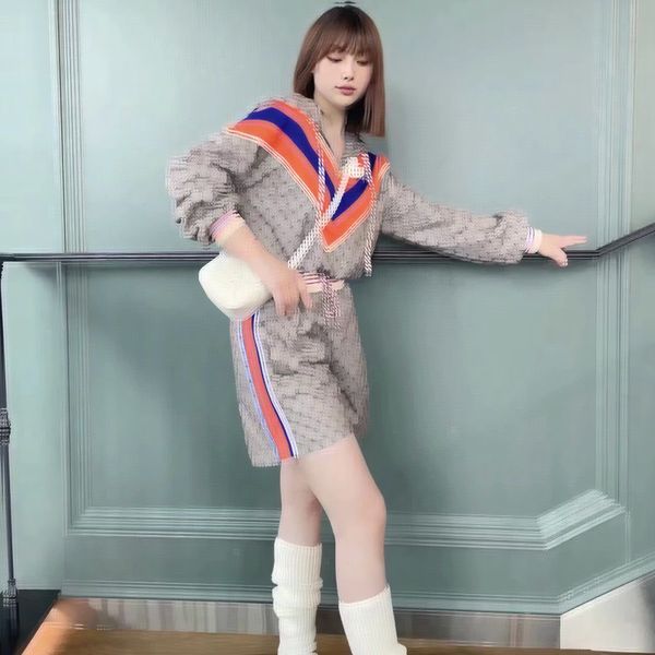 

women's two piece pants tracksuit highfashion kawaii cropped hooded striped jacquard halfzip track jacket designer classic, White