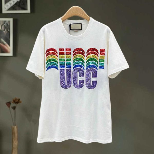 

designer women's clothing 20% off shirt korean summer 2023 color diamond letter sleeve t-shirt, White