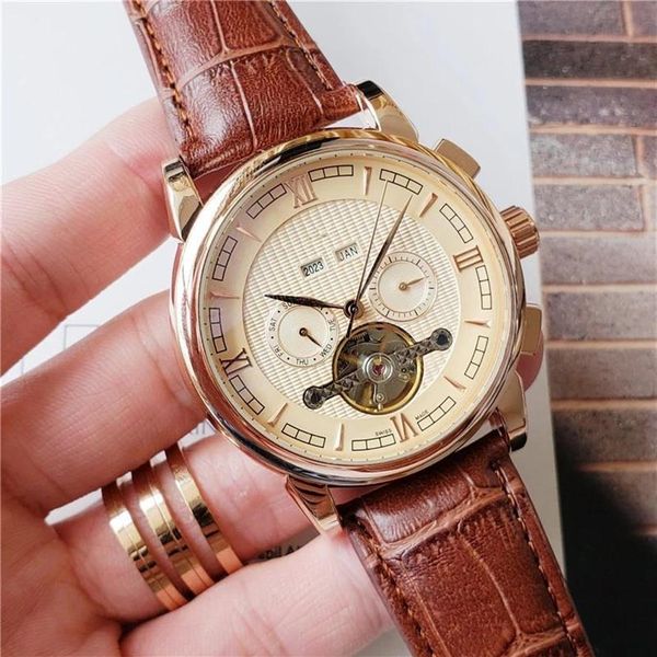 

2021 luxury reloj ph brand watch casual men watches fashion polshorloge dress orologio leather strap automatic machinery317p, Slivery;brown