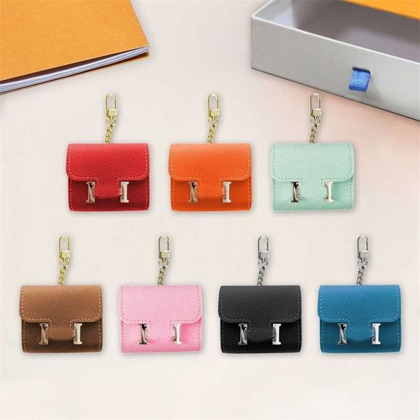 

leather mini bag pendant airpods protective case car keychain gift, Silver