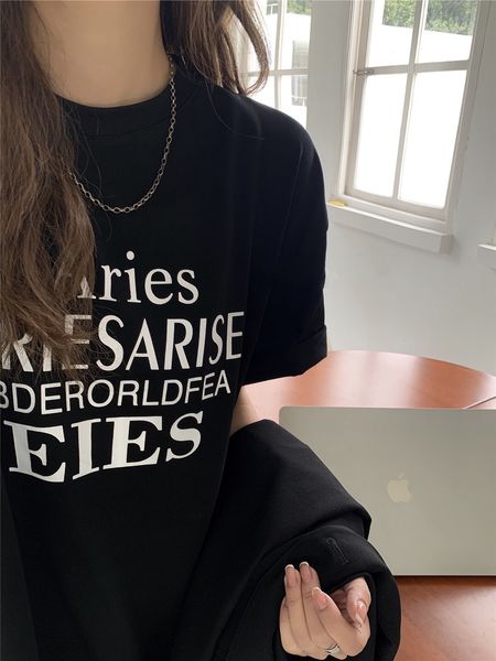 

womens tshirt cotton letter printed oversized short sleeved tshirt mens summer hiphop street clothing harajuku womens shirt loose 230410, White