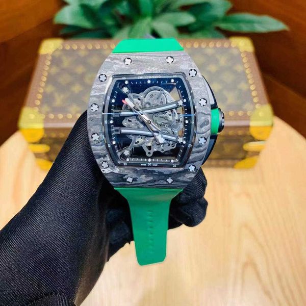 

luxury milles business leisure men's fully automatic mechanical watch hollow out glow carbon fiber richards fashion atmosphere ayw, Slivery;black