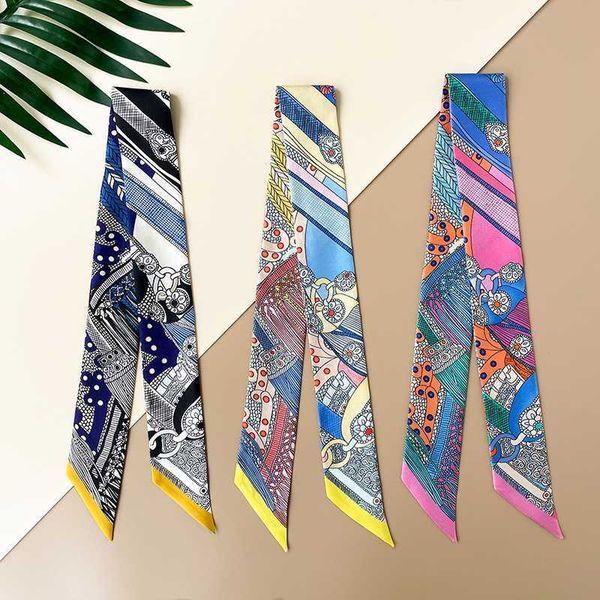 

noble saddle silk scarf binding bag handle ribbon long twill decorative hair band mulberry small, Black;purple