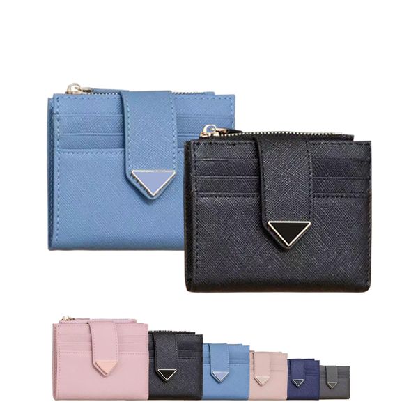 

7a quality saffiano triangle leather wallets coin purses women mens luxury designer wallet cards holder fashion with box cardholder coin pue, Red;black