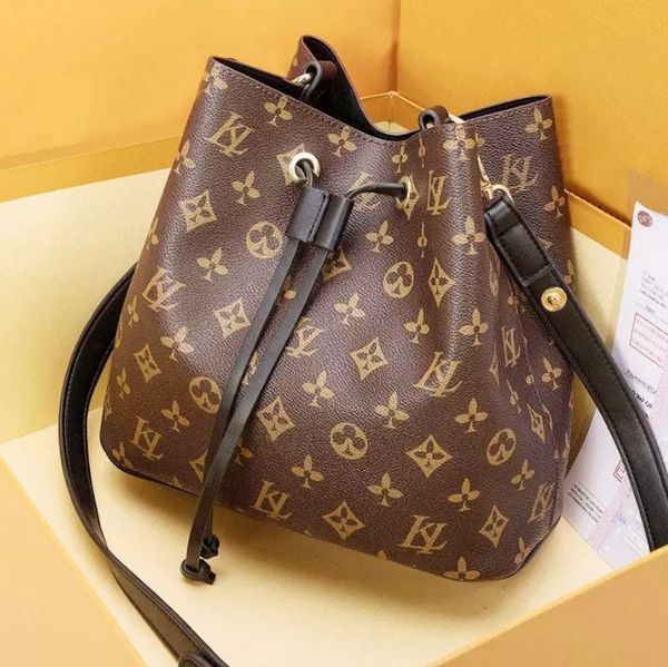 

designer bucket bags neonoe brown flower shoulder bags leather classic crossbody messenger handbags wholesale purse tote handbag