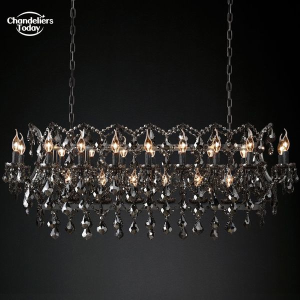 

19th c. rococo iron & crystal rectangular chandeliers retro led candle smoke black pendant lighting for dining room kitchen island living ro